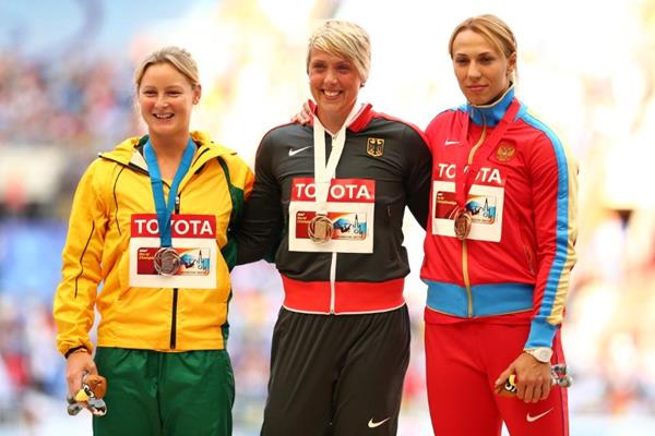 Womens Javelin Throw Medal Ceremony at the IAAF World Athletics Championships Moscow 2013 (Getty Images)