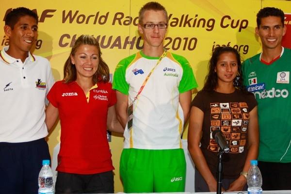 From left to right: Luis Lopez of Colombia, Maria Vasco of Spain, Jared Tallent of Australia, Sandra Navaraz of Mexico and Horacio Nava of Mexico (Getty Images)