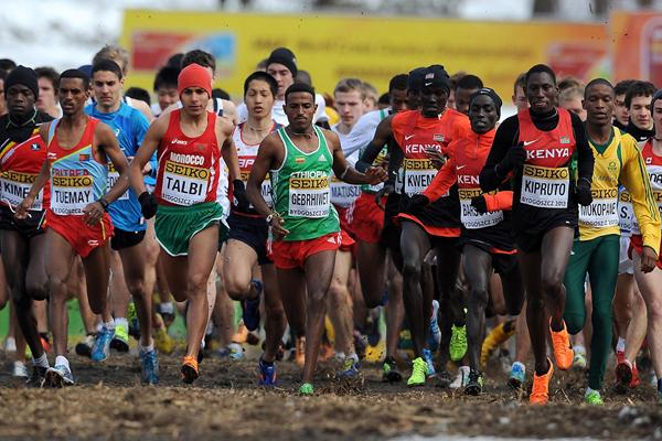 Hagos Gebrhiwet (ETH) leads the junior men's race at the 2013 IAAF World Cross Country Championships, Bydgoszcz, Poland (Getty Images)