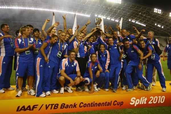 Members of Team Europe celebrate winning the IAAF / VTB Bank Continental Cup in Split (Getty Images)