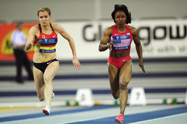 Verena Sailer and Carmelita Jeter in the 60m at Glasgow (Getty Images)
