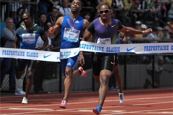 Walter Dix takes the win ahead of Tyson Gay in the Prefontaine Classic in Eugene - Samsung Diamond League (Kirby Lee)