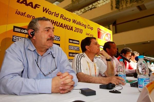 From left to right: Pierre Weiss, IAAF Council Member José Maria Odriozola and Miguel Angel Rodriguez Gallego, LOC President (Getty Images)