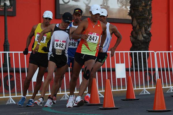 The chasing pack lead by Omar Zepeda (547) during the men's 50km at the IAAF Race Walking Challenge in Chihuahua, Mexico (organisers)