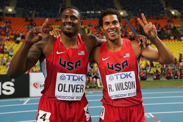 David Oliver and Ryan Wilson in the mens 110m Hurdles at the IAAF World Athletics Championships Moscow 2013 (Getty Images)