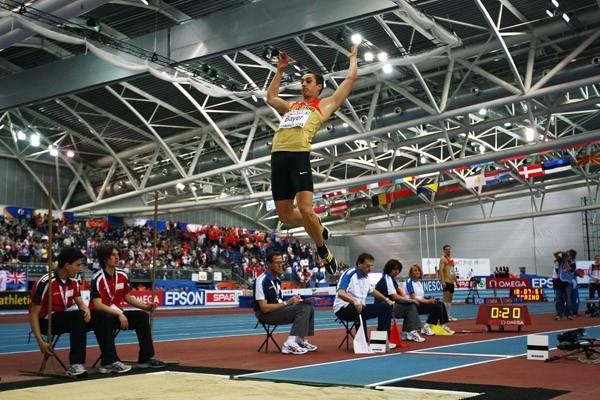 Sebastian Bayer nails his final attempt in the long jump to smash the competition record (Getty Images)