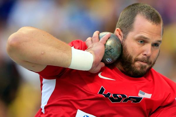 US shot putter Ryan Whiting on his way to taking the silver medal at the 2013 IAAF World Championships in Moscow (Getty Images)