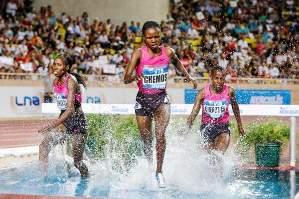 Milcah Chemos, winner of the 3000m Steeplechase at the 2013 Monaco Diamond League (Philippe Fitte)