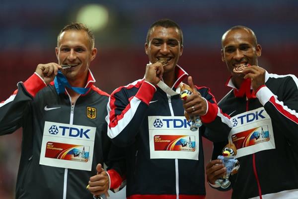 Mens Decathlon Medal Ceremony at the IAAF World Championships Moscow 1013 (Getty Images)