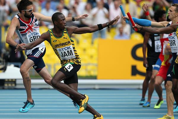 Jamaica team in the mens 4x400 relay at the IAAF World Athletics Championships Moscow 2013 (Getty Images)