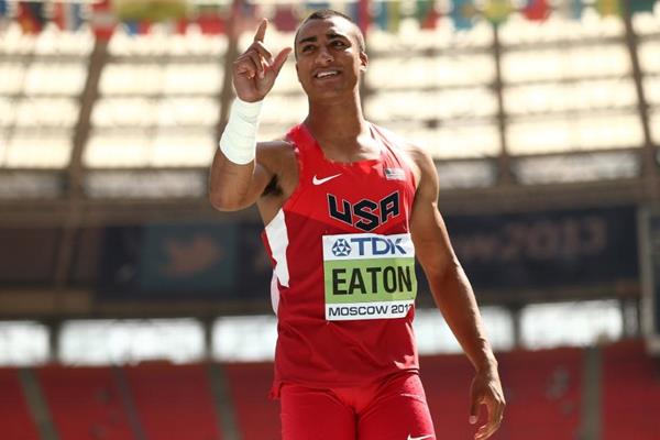 Ashton Eaton in men's Decathlon Shot Put at the IAAF World Athletics Championships Moscow 2013 (Getty Images)