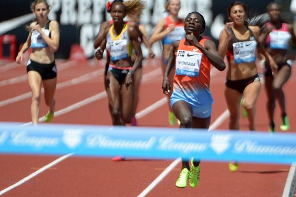 Francine Niyonsaba winning at the 2013 IAAF Diamond League in Eugene (Kirby Lee)