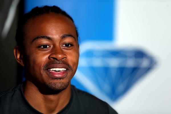 Aries Merritt at the pre-event press conference for the 2013 IAAF Diamond League meeing in Birmingham (Mark Shearman)