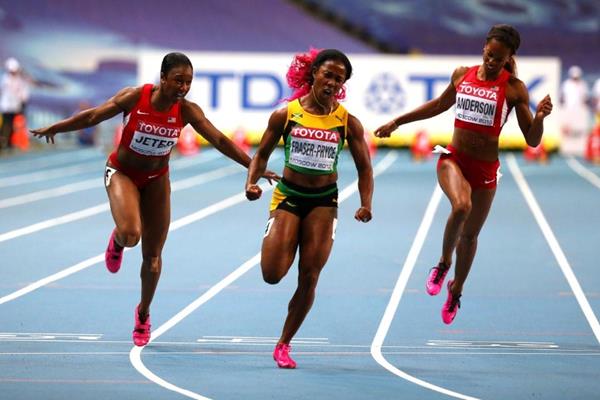 Shelly Ann Fraser Pryce in the womens 100m Finals at the IAAF World Athletics Championships Moscow 2013 (Getty Images)