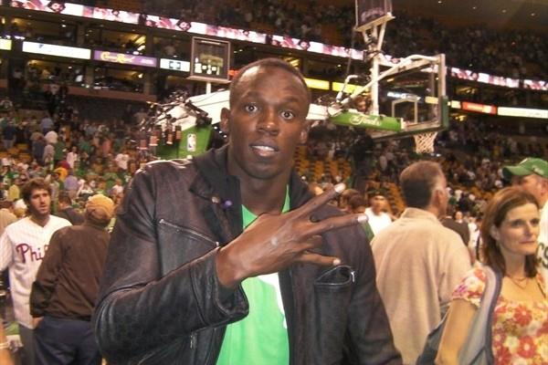 Usain Bolt at game 5 of the NBA finals in Boston (Ricky Simms)