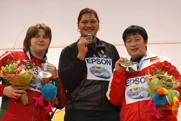 Women's shot medallists: Nadezhda Ostapchuk, Valerie Vili and Li Meiju (Getty Images)