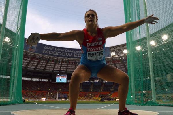 Sandra Perkovic in the womens Discus Throw at the IAAF World Athletics Championships Moscow 2013 (Getty Images)