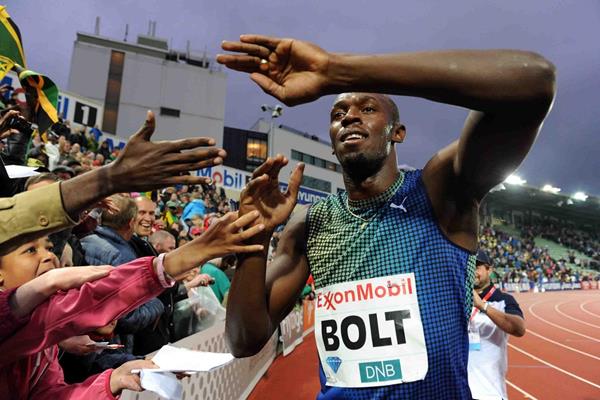 Usain Bolt at the 2013 IAAF Diamond League in Oslo (Jiro Mochizuki)