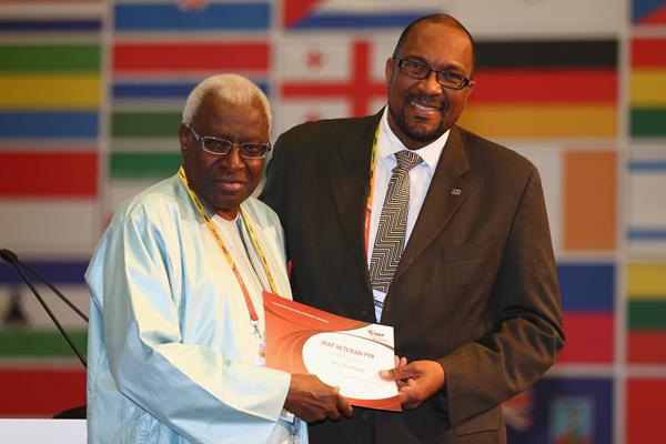 Alain Jean-Pierre receives an IAAF Veterans Pin at the 49th IAAF Congress in Moscow (IAAF)
