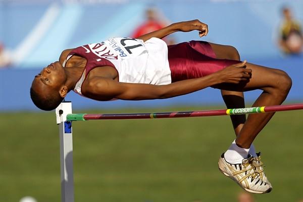 Mutaz Essa Barshim sails over the bar in the High Jump final (Getty Images)