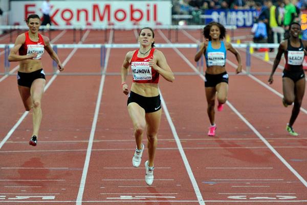 Zuzana Hejnova takes the 400m Hurdles at the Oslo Diamond League (Hasse Sjogren)