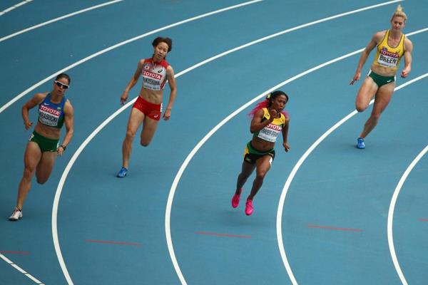 Action shot in the womens 200m at the IAAF World Championships Moscow 2013 (Getty Images)