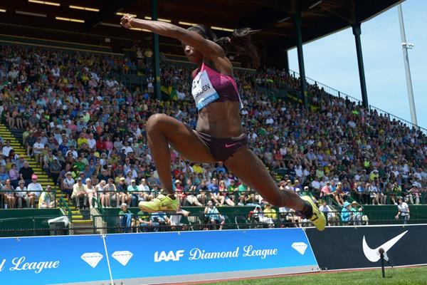 Caterine Ibarguen at the 2013 IAAF Diamond League in Eugene (Kirby Lee)