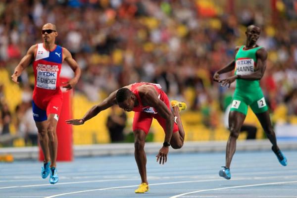 Michael Tinsley in the mens 400m Hurdles at the IAAF World Athletics Championships Moscow 2013 (Getty Images)