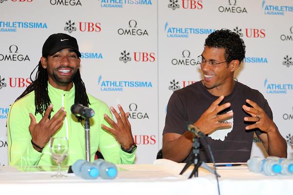 Jason Richardson and Ryan Wilson at a press conference ahead of the 2013 Diamond League in Lausanne (Gladys Chai)
