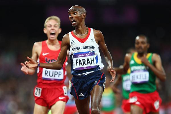Mo Farah of Great Britain celebrates winning gold in Men's 10,000m Final on Day 8 of the London 2012 Olympic Games at Olympic Stadium on August 4, 2012 (Getty Images)