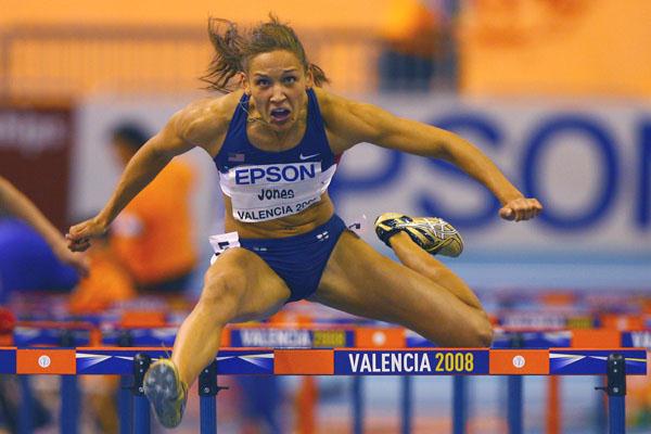 Lolo Jones on her way to winning the women's 60m hurdles (Getty Images)