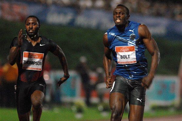 Usain Bolt (r) stride-for-stride with Richard Thompson in Zagreb (Zagreb organisers)