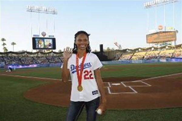 Allyson Felix at an L.A. Dodgers baseball game (Kirby Lee)