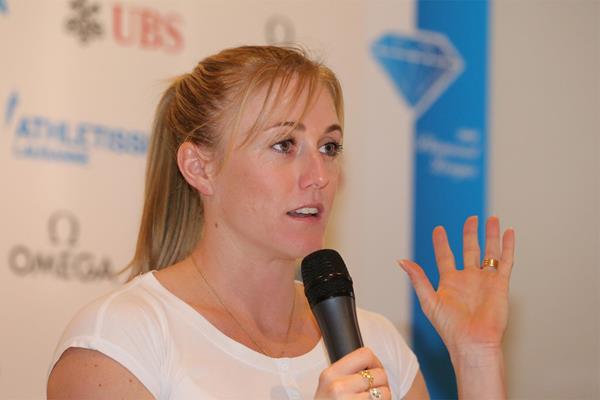 Sally Pearson at the press conference for the 2013 Lausanne Diamond League (Gladys Chai)