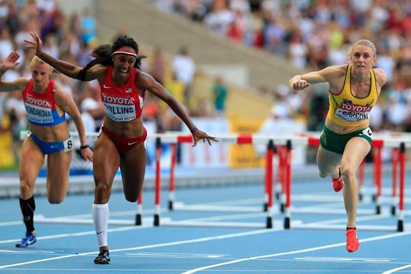 Sally Pearson and Brianna Rollins in the womens 100m Hurdles Final at the IAAF World Athletics Championships Moscow 2013 (Getty Images)