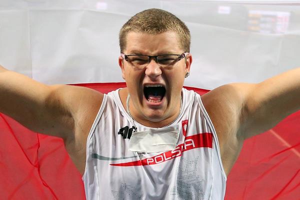 Poland's Pawel Fajdek celebrates his win in the Hammer (Getty Images)