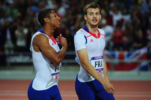 Christophe Lemaitre and Jimmy Vicaut of France speak after the Men's 4 x 100m Relay Final on Day 15 of the London 2012 Olympic Games at Olympic Stadium on August 11 2012 (Getty Images)