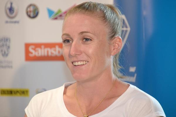 Sally Pearson at the pre-event press conference for the 2013 IAAF Diamond League in London (Kirby Lee)