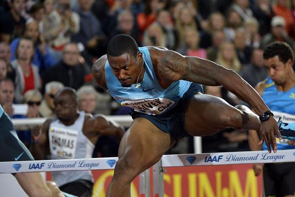 David Oliver winning at the 2013 IAAF Diamond League meeting in Stockholm (Anders and Hasse Sjogren)