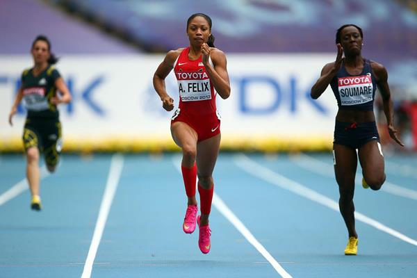 Allyson Felix in the womens 200m at the IAAF World Championships Moscow 2013 (Getty Images)
