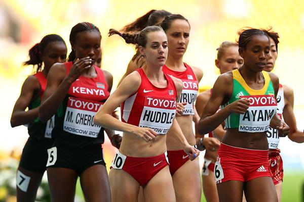 Action shot Molly Huddle in the womens 5000m at the IAAF World Championships Moscow 2013 (Getty Images)