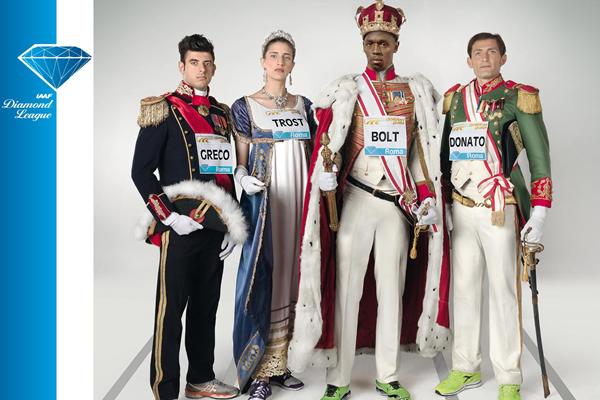 Daniele Greco, Alessia Trost, Usain Bolt, Fabrizio Donato promoting the IAAF Diamond League meeting in Rome (organisers)