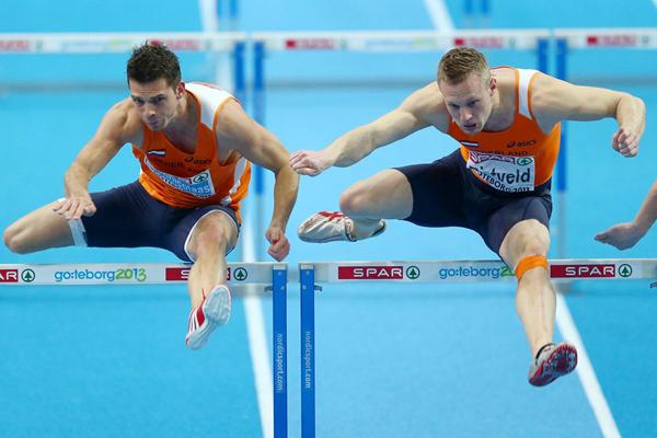 Eelco Sintnicolaas (left), winner of the Heptathlon at the European Indoor Championships (Getty Images)