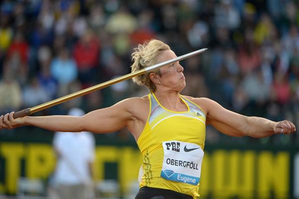 Cristina Obergfoll at the 2013 IAAF Diamond League meeting in Eugene (Kirby Lee)