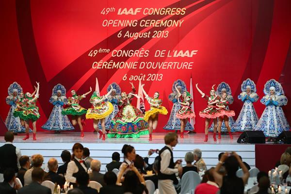 Moscow Music Hall dancers at the IAAF Congress Opening Dinner (Getty Images)
