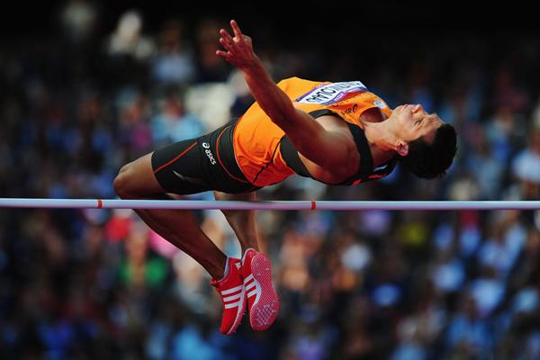 Eelco Sintnicolaas of Netherlands competes in the Decathlon High Jump at the London 2012 Olympics (Getty Images)
