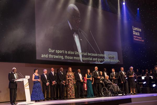 IAAF President Lamine Diack and IAAF Hall of Fame members at the IAAF Centenary Gala in Barcelona (Philippe Fitte)