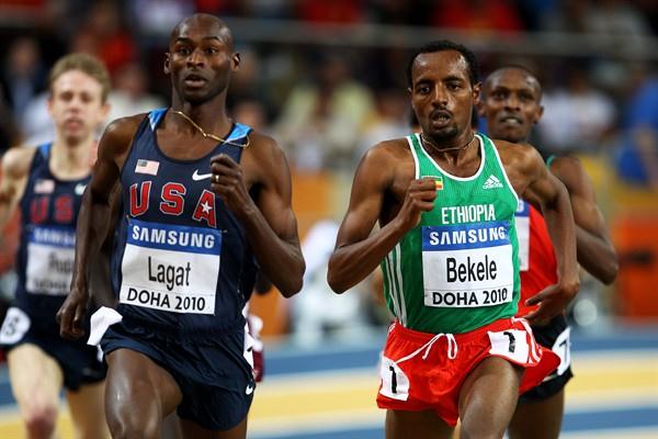USA's Bernard Lagat and Ethiopia's Tariku Bekele compete in the 3,000m heat in Doha (Getty Images)
