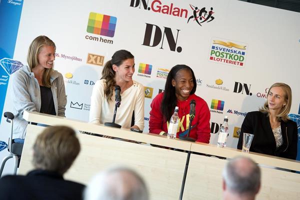 The women high jumpers at the pre-event press conference ahead of the 2013 IAAF Diamond League meeting in Stockholm (Anders and Hasse Sjogren)