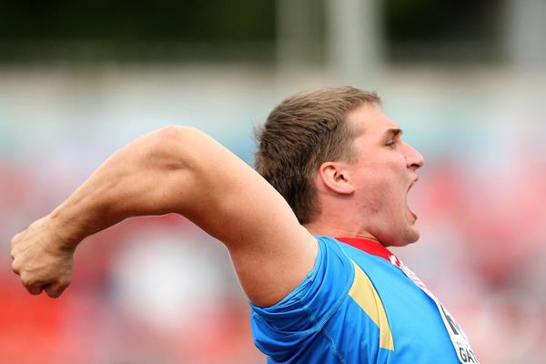 Russia's Dmitri Tarabin celebrates a good throw in the Javelin (Getty Images)